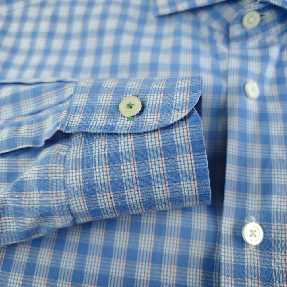 Charles Tyrwhitt Dress Shirt Men's 15.5 33 Slim Fit Blue Check Spread Collar - Picture 3 of 10